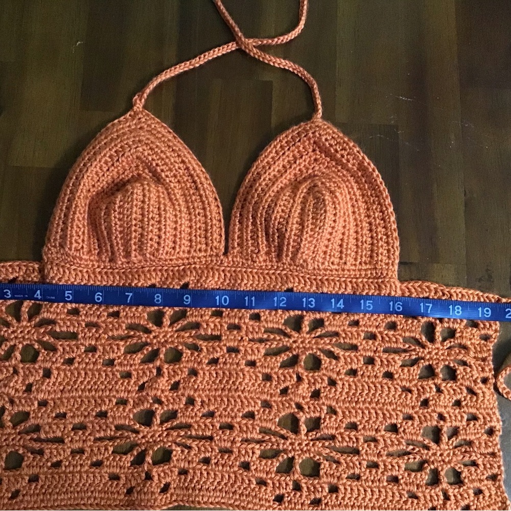 Orange Flower Pattern Crocheted Halter Top #Festi… - image 6